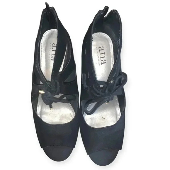 a.n.a Black Lace Up Cutout Zip Up Peep Toe Pump Heel Sandals Womens - Picture 2 of 3